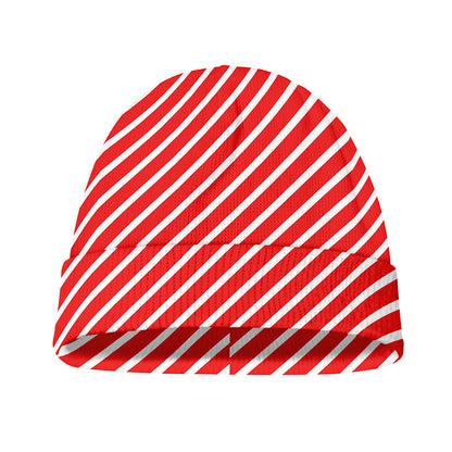 Red And White Candy Cane Pattern Print Beanie