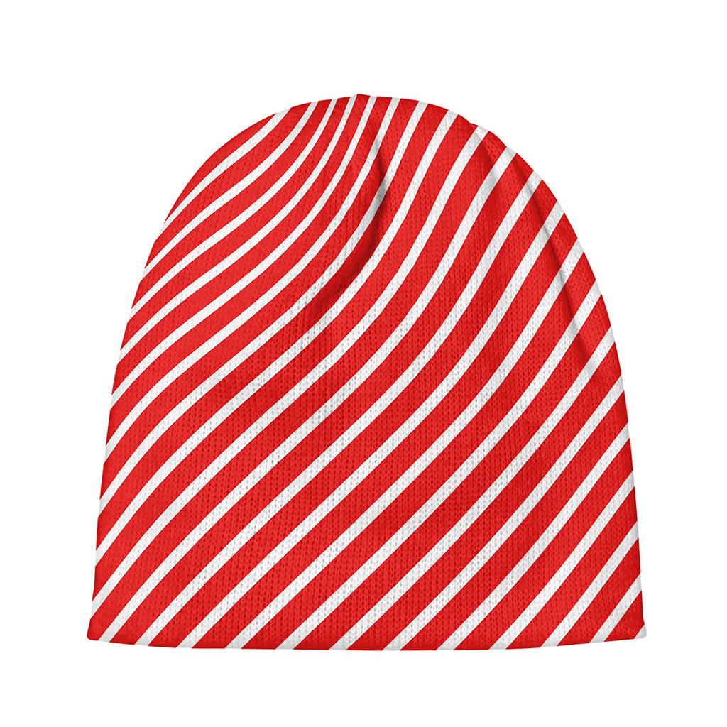 Red And White Candy Cane Pattern Print Beanie