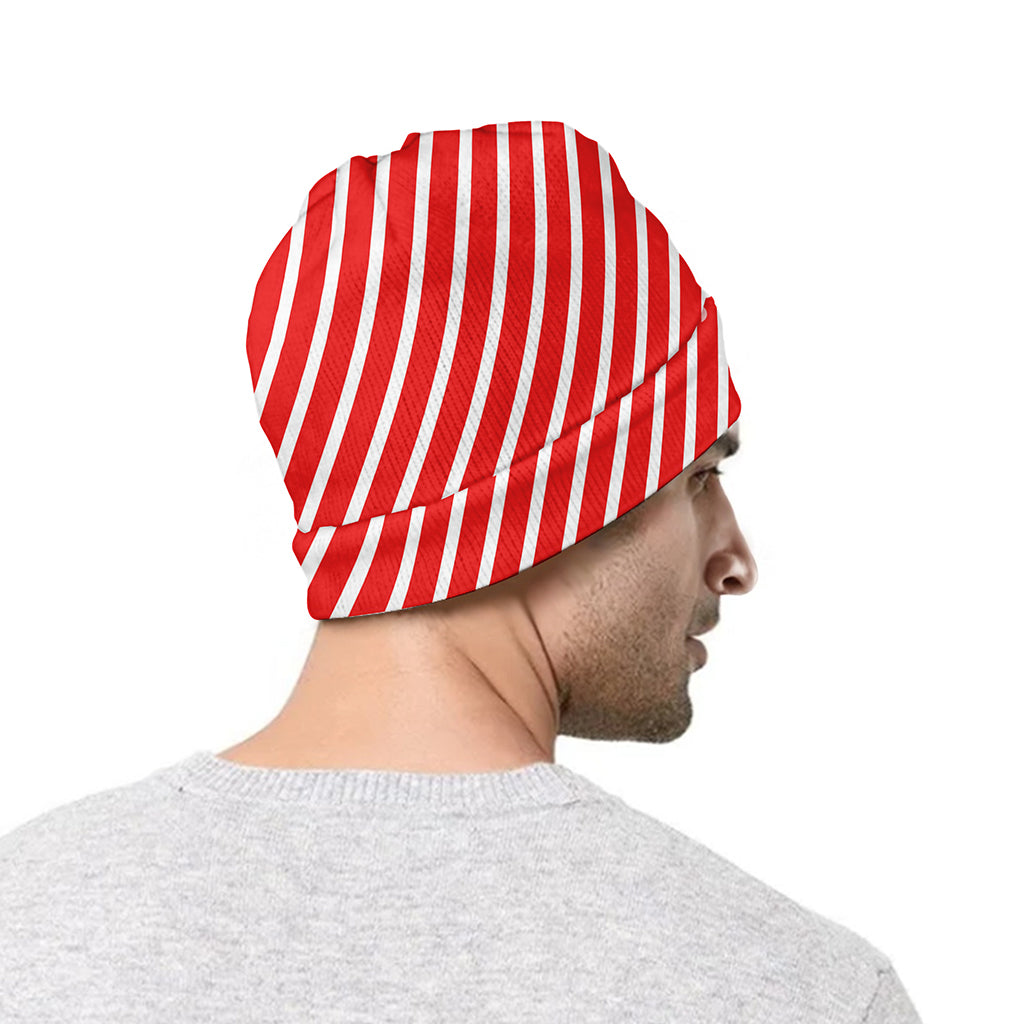 Red And White Candy Cane Pattern Print Beanie