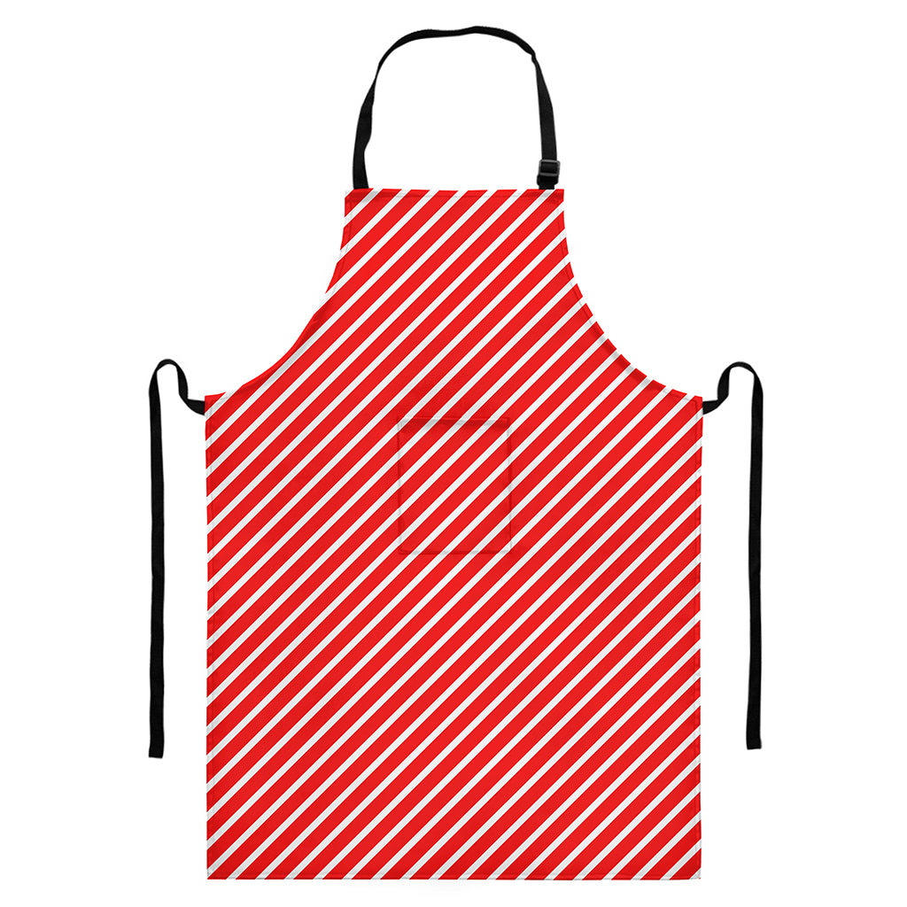 Red And White Candy Cane Pattern Print Bib Apron With Pocket