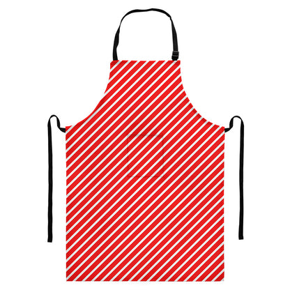 Red And White Candy Cane Pattern Print Bib Apron With Pocket
