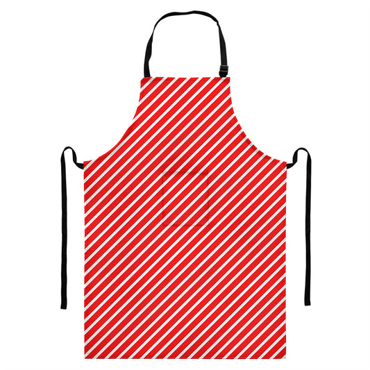 Red And White Candy Cane Pattern Print Bib Apron With Pocket