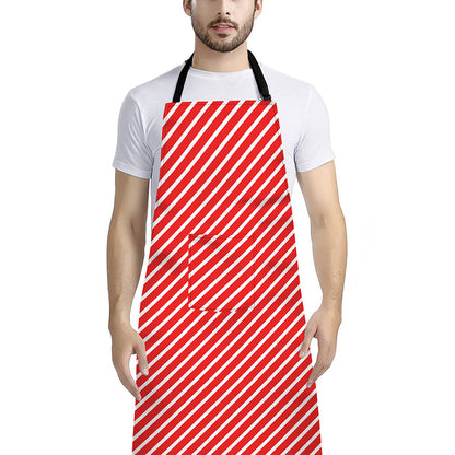 Red And White Candy Cane Pattern Print Bib Apron With Pocket