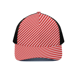 Red And White Candy Cane Pattern Print Black Mesh Trucker Cap