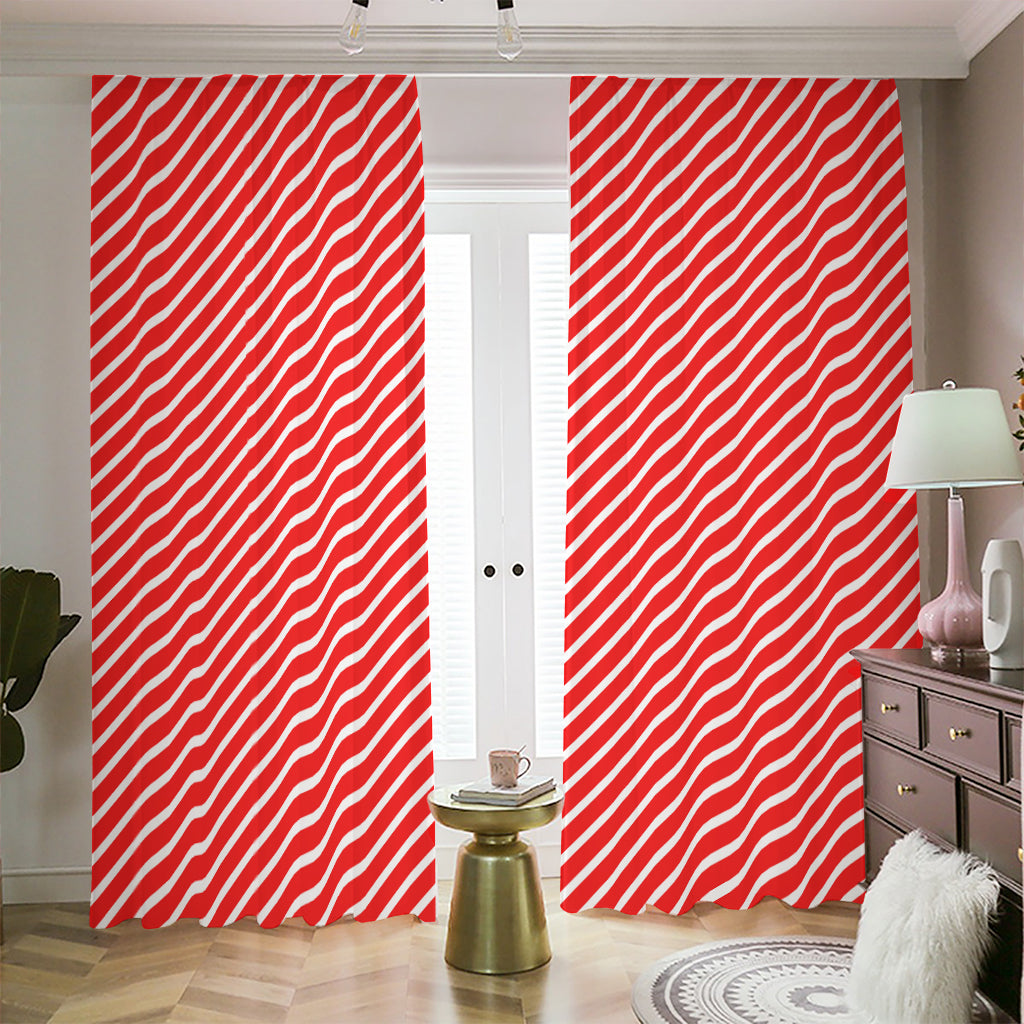 Red And White Candy Cane Pattern Print Blackout Pencil Pleat Curtains