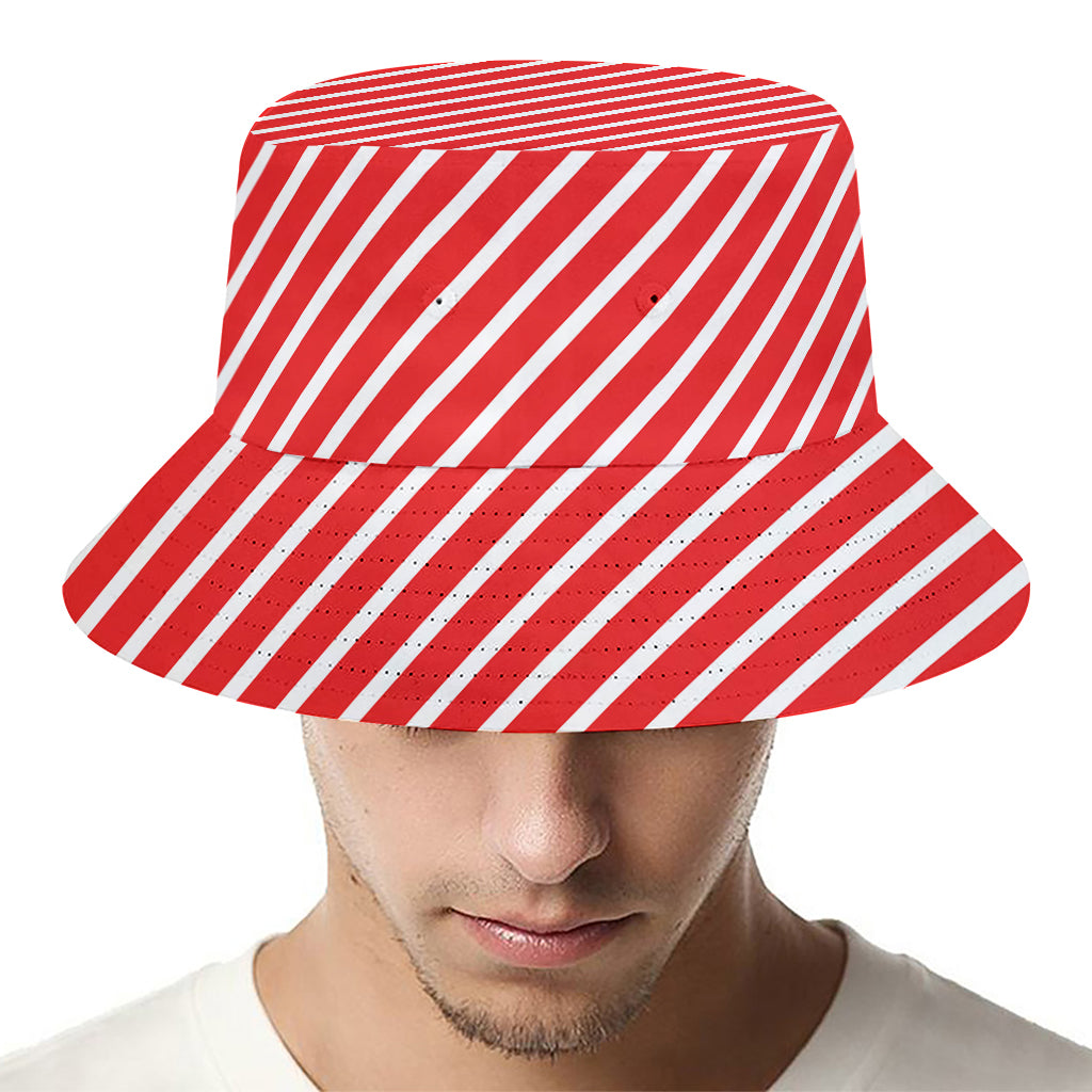 Red And White Candy Cane Pattern Print Bucket Hat