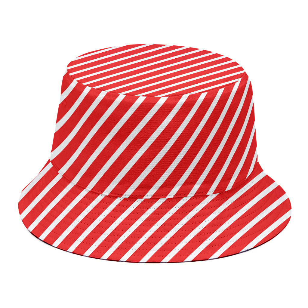 Red And White Candy Cane Pattern Print Bucket Hat