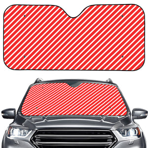 Red And White Candy Cane Pattern Print Car Windshield Sun Shade