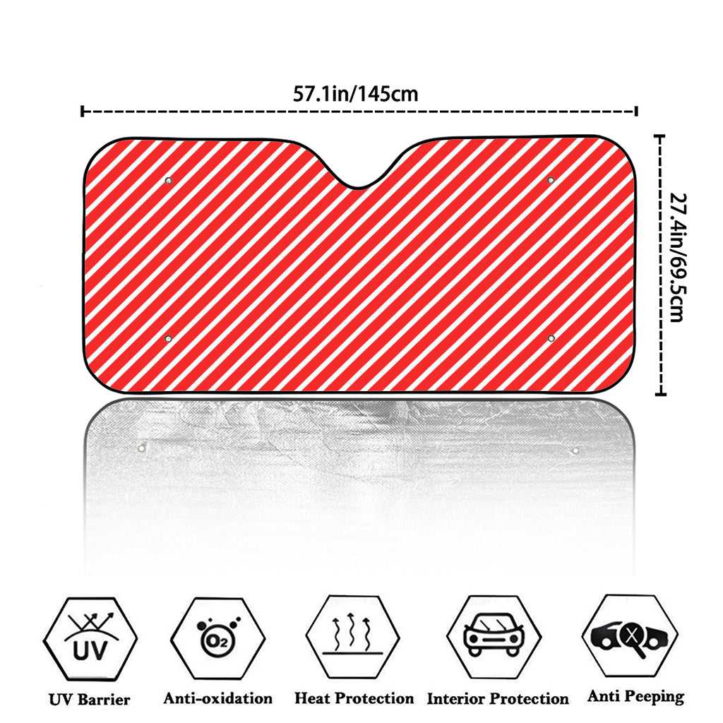 Red And White Candy Cane Pattern Print Car Windshield Sun Shade