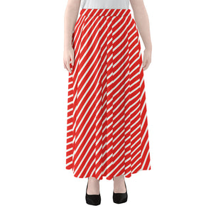 Red And White Candy Cane Pattern Print Chiffon Maxi Skirt