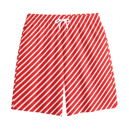 Red And White Candy Cane Pattern Print Cotton Shorts