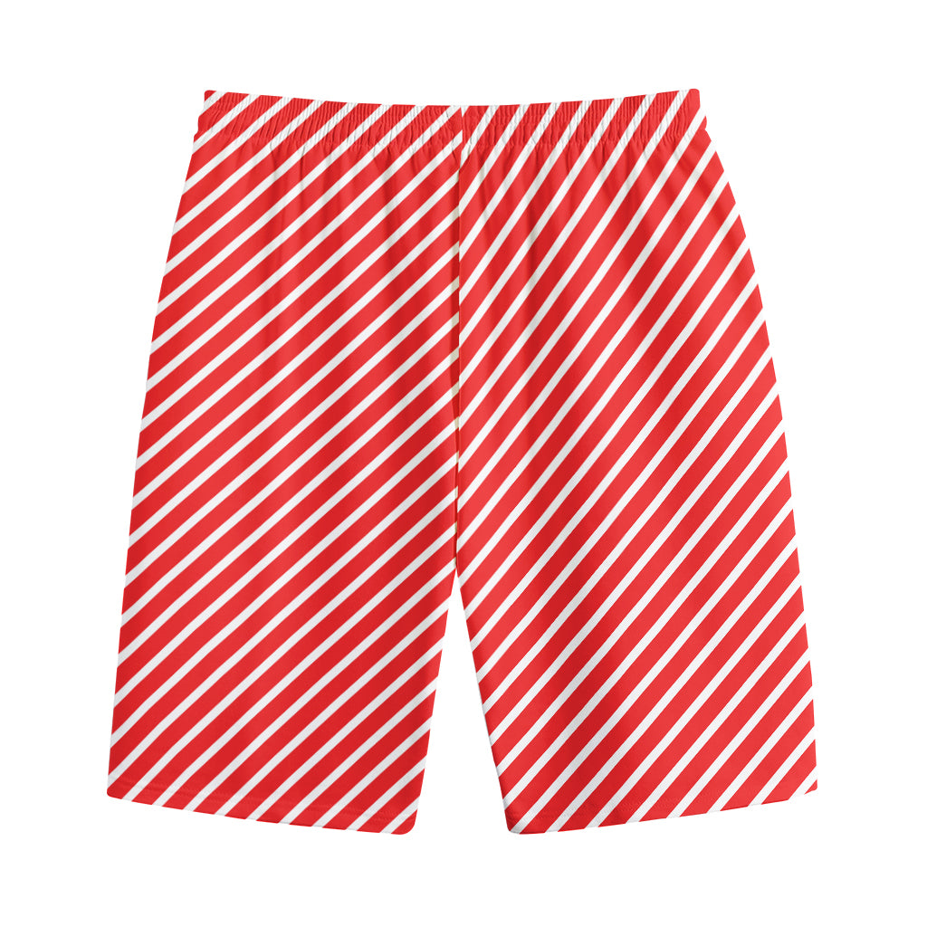 Red And White Candy Cane Pattern Print Cotton Shorts