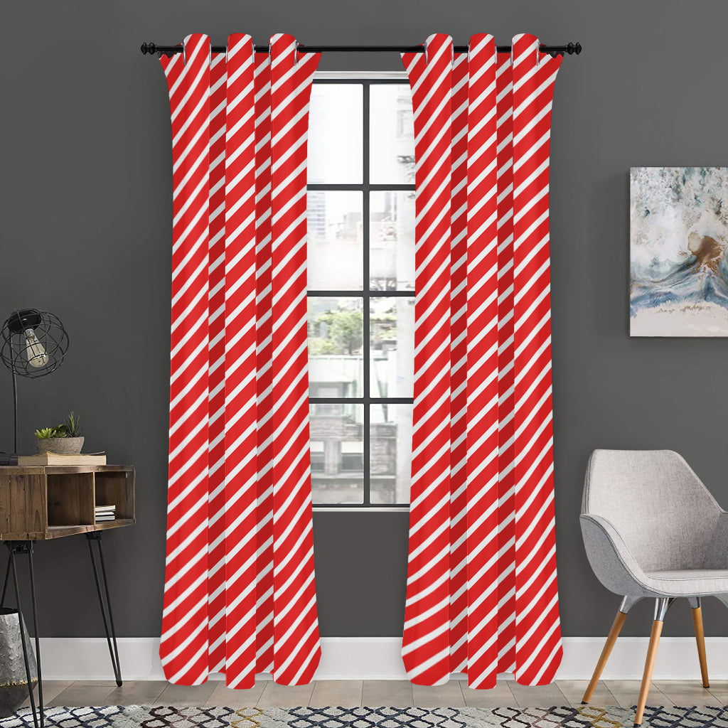 Red And White Candy Cane Pattern Print Curtain