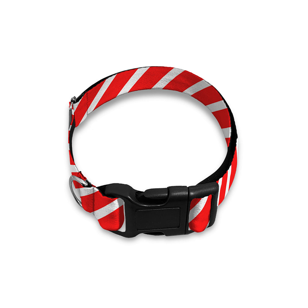 Red And White Candy Cane Pattern Print Dog Collar