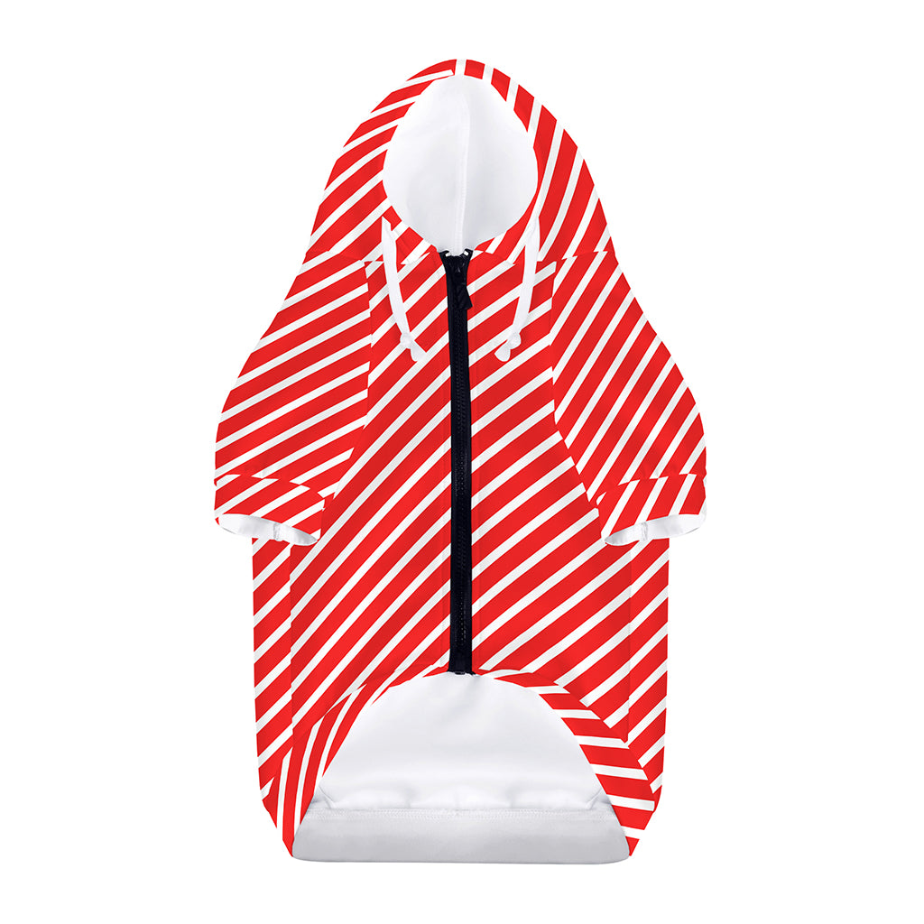 Red And White Candy Cane Pattern Print Dog Zip Up Hoodie