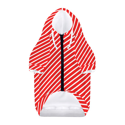 Red And White Candy Cane Pattern Print Dog Zip Up Hoodie
