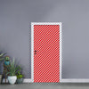 Red And White Candy Cane Pattern Print Door Sticker