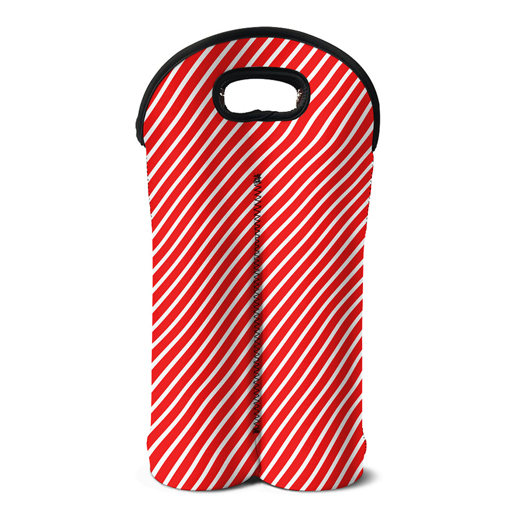 Red And White Candy Cane Pattern Print Double Neoprene Wine Tote