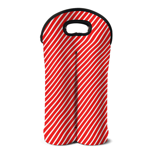 Red And White Candy Cane Pattern Print Double Neoprene Wine Tote
