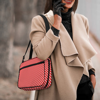 Red And White Candy Cane Pattern Print Double Strap Bible Bag