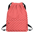 Red And White Candy Cane Pattern Print Drawstring Backpack