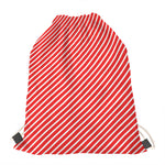Red And White Candy Cane Pattern Print Drawstring Bag