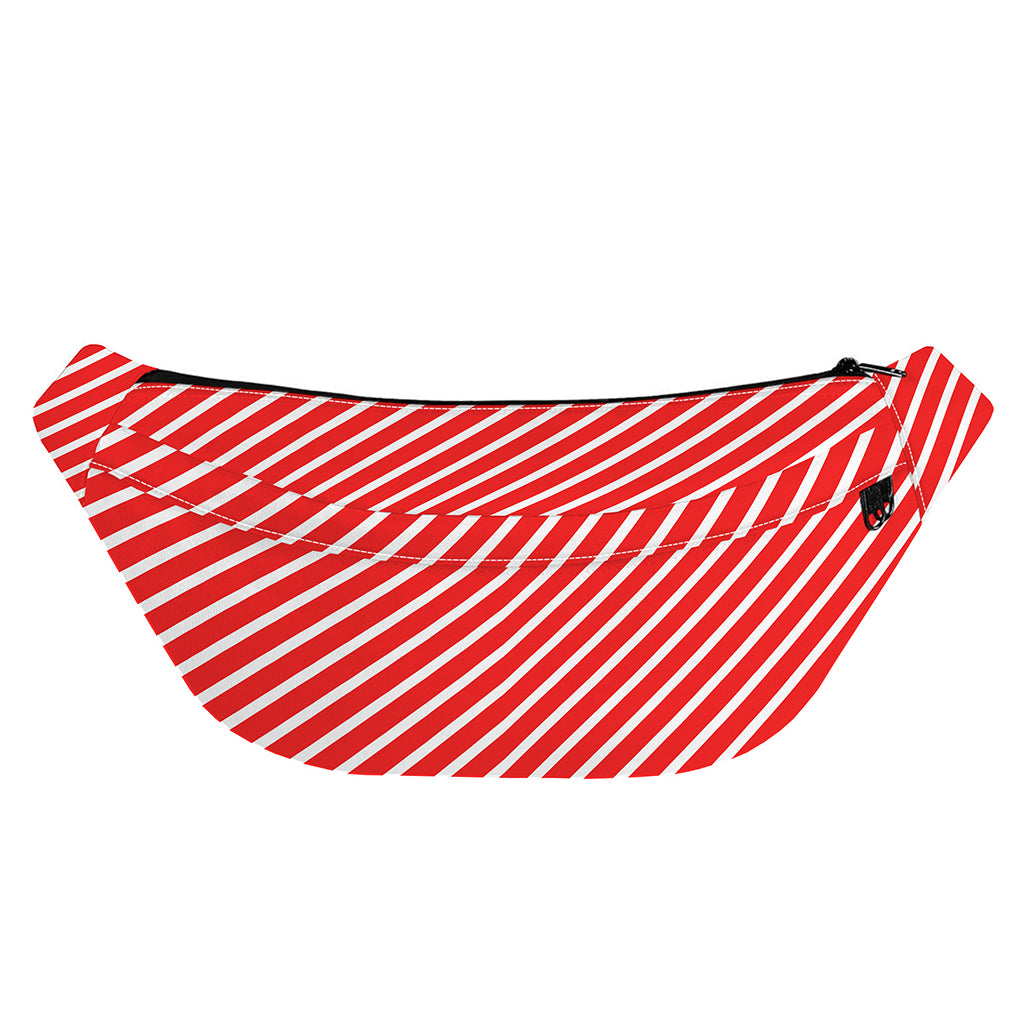 Red And White Candy Cane Pattern Print Fanny Pack