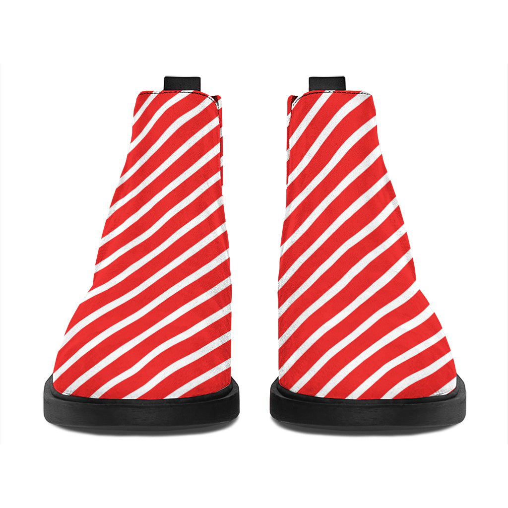 Red And White Candy Cane Pattern Print Flat Ankle Boots