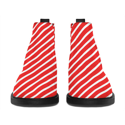Red And White Candy Cane Pattern Print Flat Ankle Boots