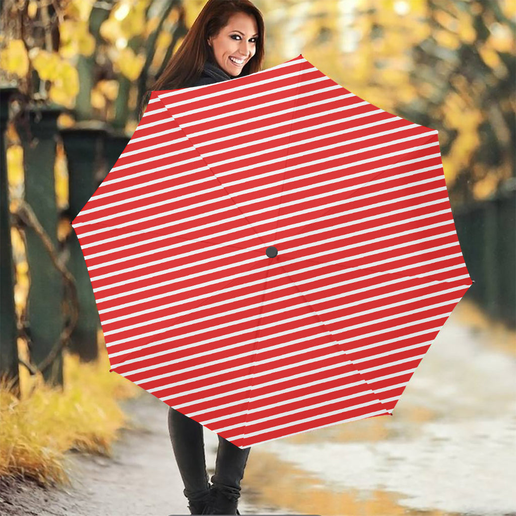 Red And White Candy Cane Pattern Print Foldable Umbrella