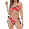 Red And White Candy Cane Pattern Print Halter Scoop Tie Side Bikini