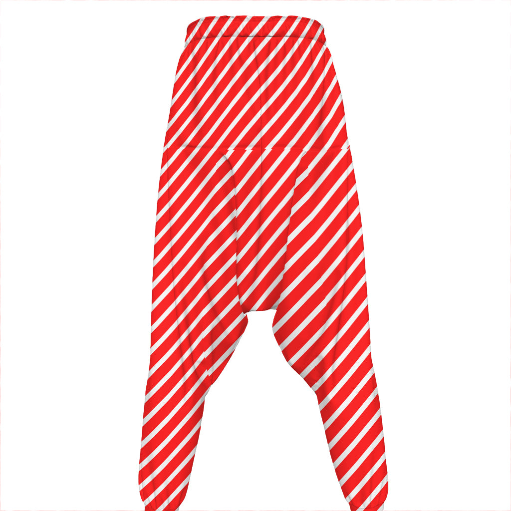 Red And White Candy Cane Pattern Print Hammer Pants