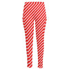 Red And White Candy Cane Pattern Print High-Waisted Pocket Leggings