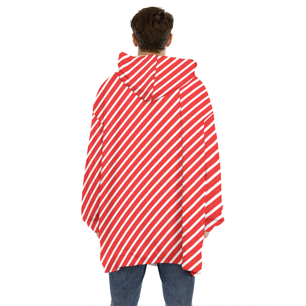 Red And White Candy Cane Pattern Print Hoodie Blanket