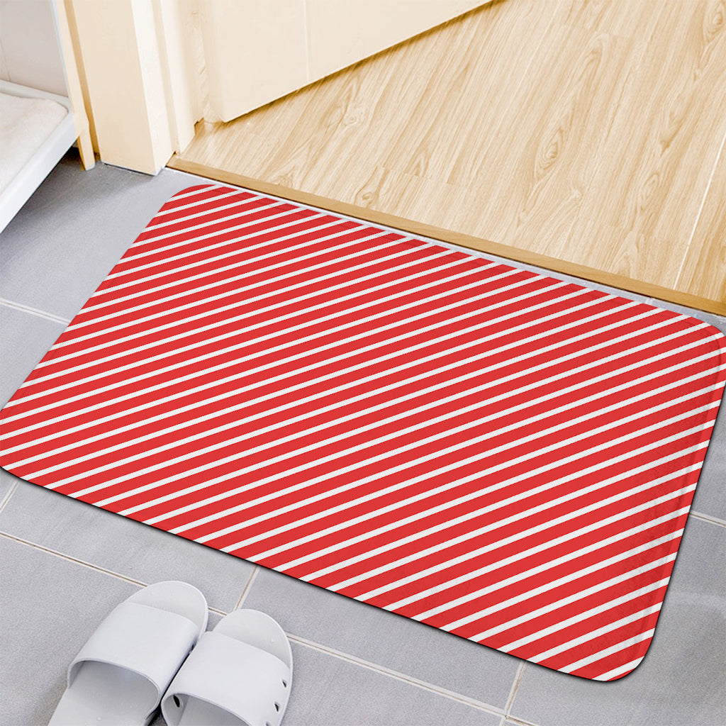 Red And White Candy Cane Pattern Print Indoor Door Mat