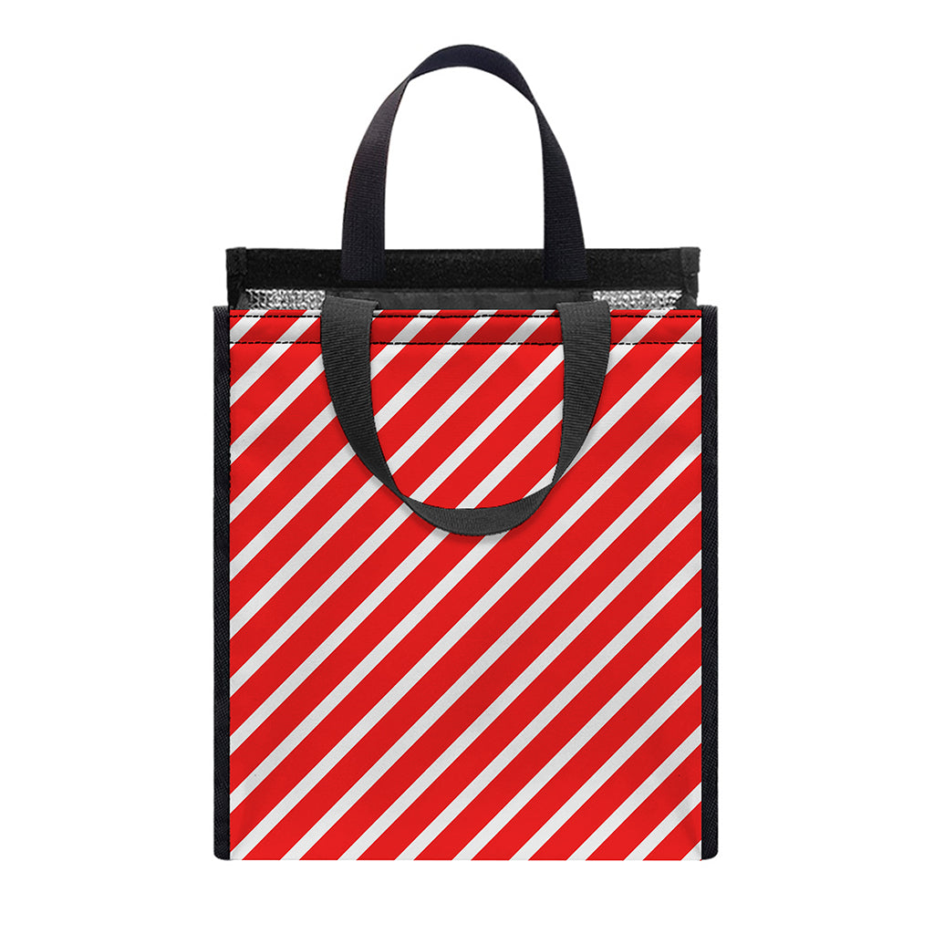 Red And White Candy Cane Pattern Print Insulated Lunch Tote