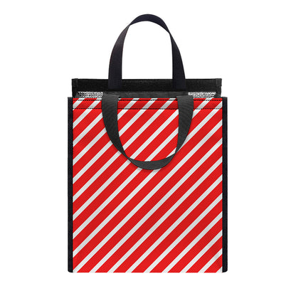 Red And White Candy Cane Pattern Print Insulated Lunch Tote