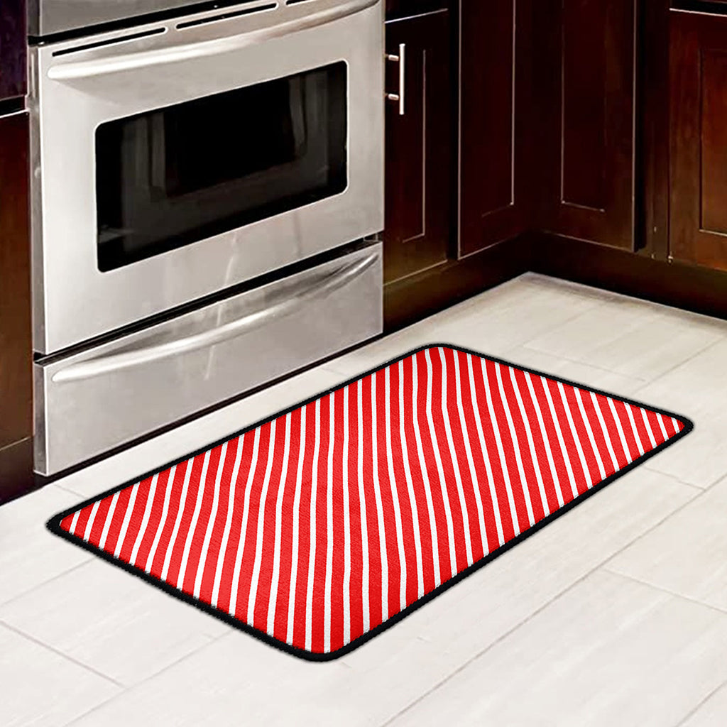 Red And White Candy Cane Pattern Print Kitchen Mat