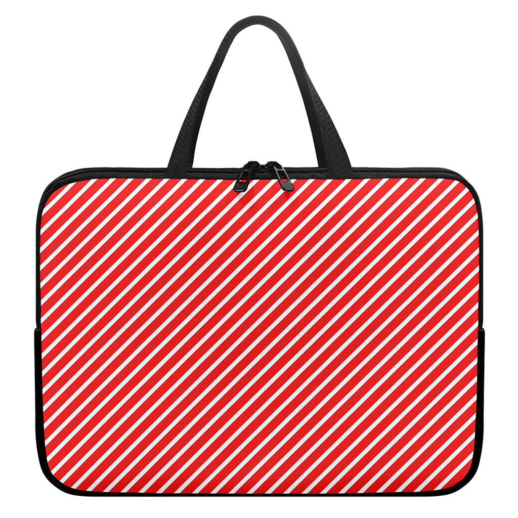 Red And White Candy Cane Pattern Print Laptop Sleeve With Handle
