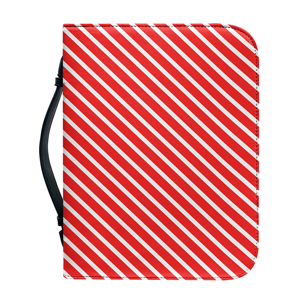 Red And White Candy Cane Pattern Print Leather Bible Cover