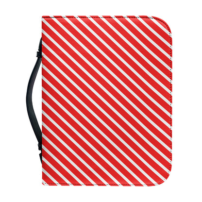 Red And White Candy Cane Pattern Print Leather Bible Cover