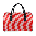 Red And White Candy Cane Pattern Print Leather Duffel Bag