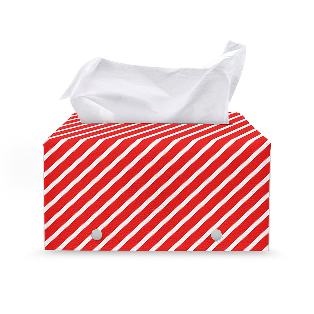 Red And White Candy Cane Pattern Print Leather Tissue Box Cover