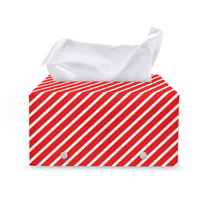 Red And White Candy Cane Pattern Print Leather Tissue Box Cover