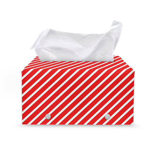 Red And White Candy Cane Pattern Print Leather Tissue Box Cover