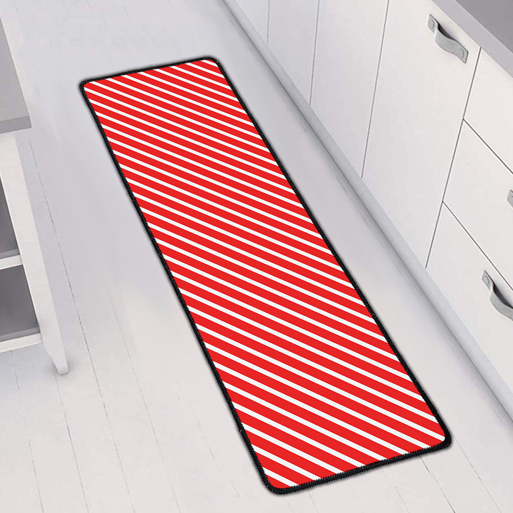 Red And White Candy Cane Pattern Print Long Kitchen Mat