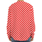 Red And White Candy Cane Pattern Print Long Sleeve Baseball Jersey