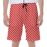 Red And White Candy Cane Pattern Print Men's Beach Shorts