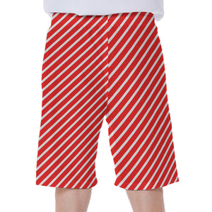 Red And White Candy Cane Pattern Print Men's Beach Shorts