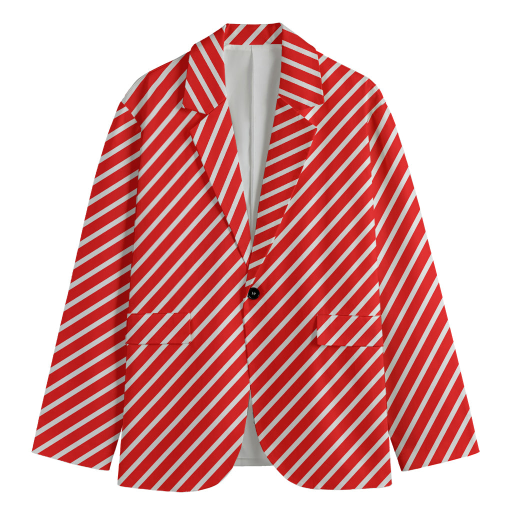 Red And White Candy Cane Pattern Print Men's Blazer